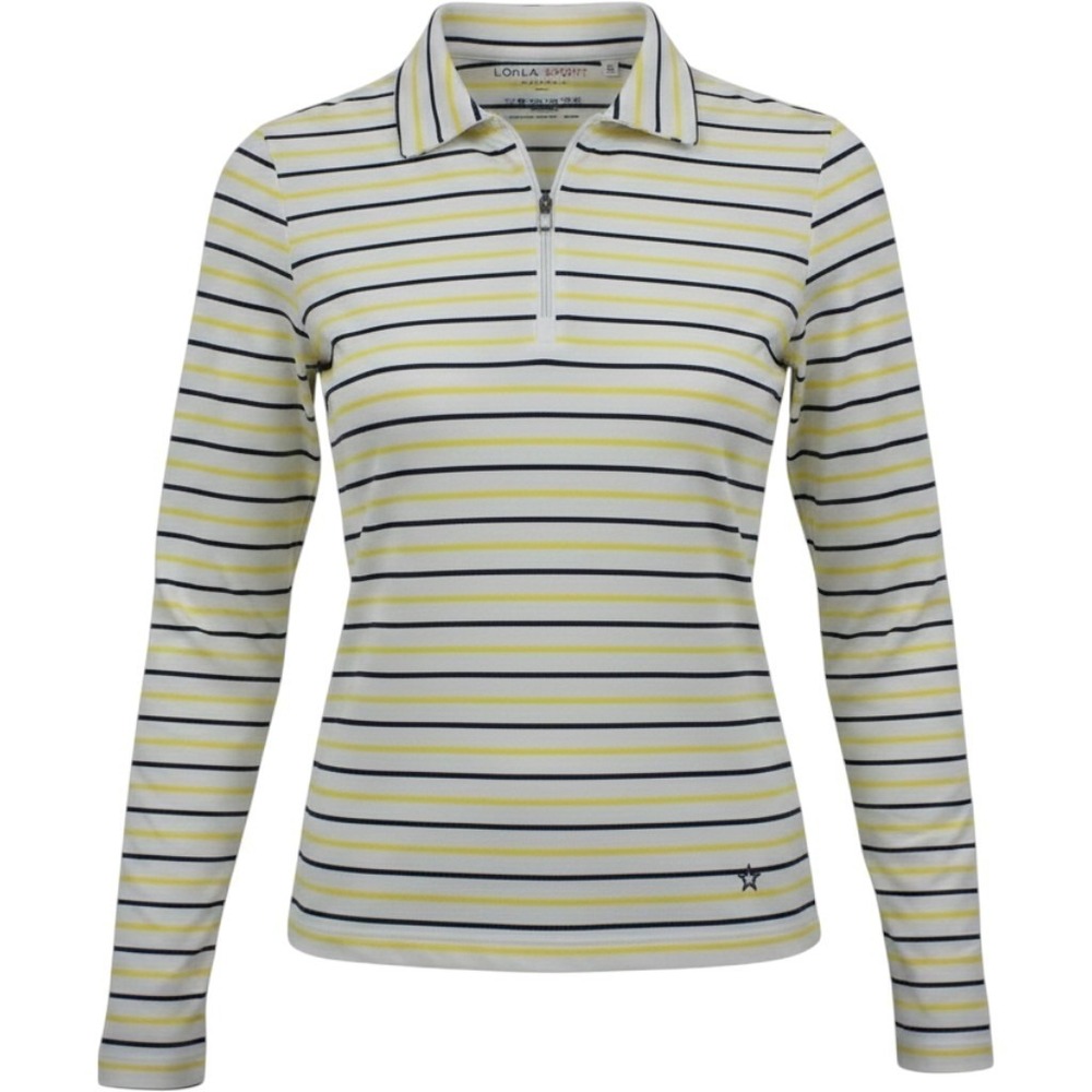 Lohla Sport Emma Striped Top LJL1001 Lemon Navy White Quarter Zip Polo Womens S